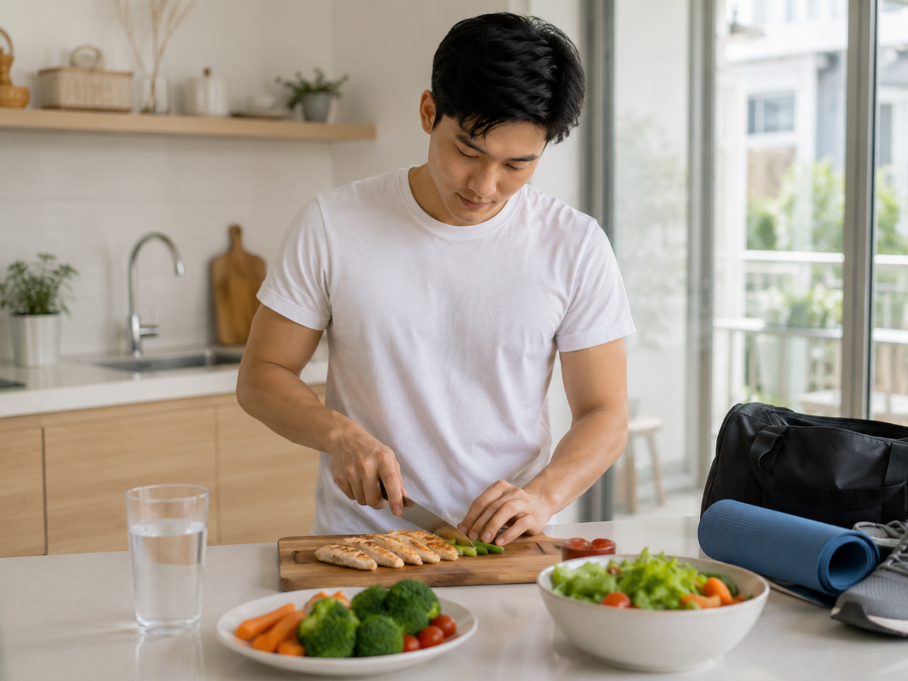 Người trẻ chuẩn bị bữa ăn lành mạnh và duy trì vận động để phòng ngừa tiểu đường