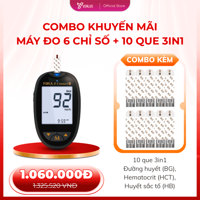 Combo Khuyến Mãi Máy Đo 6 Chỉ Số Tại Nhà - Kèm 10 Que 3in1