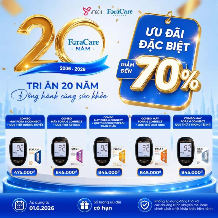 COMBO MÁY + QUE THỬ ĐƯỜNG HUYẾT - ĐẠI TIỆC SINH NHẬT 20 NĂM FORACARE
